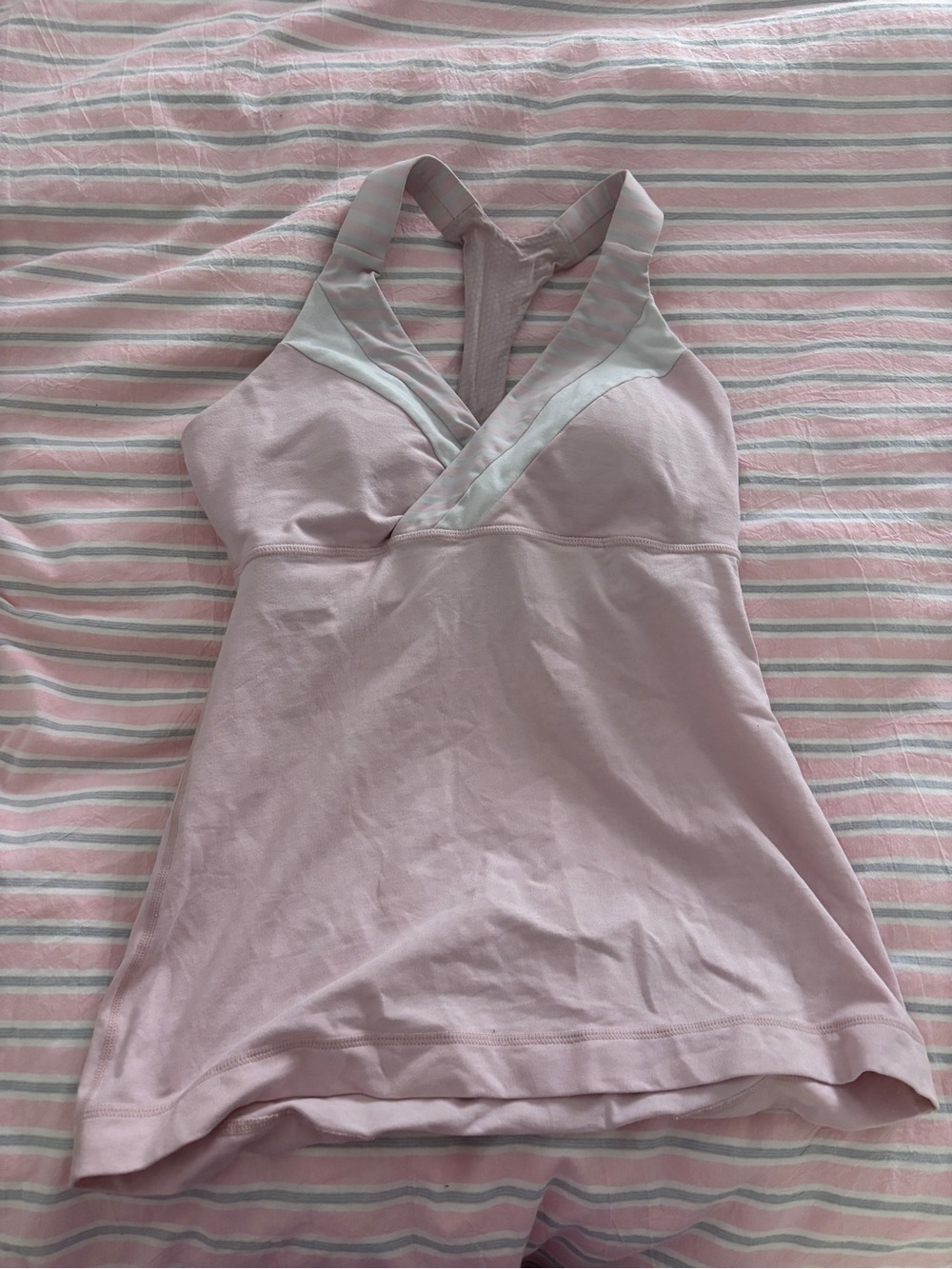 lululemon deep breath tank top pink with white stripes